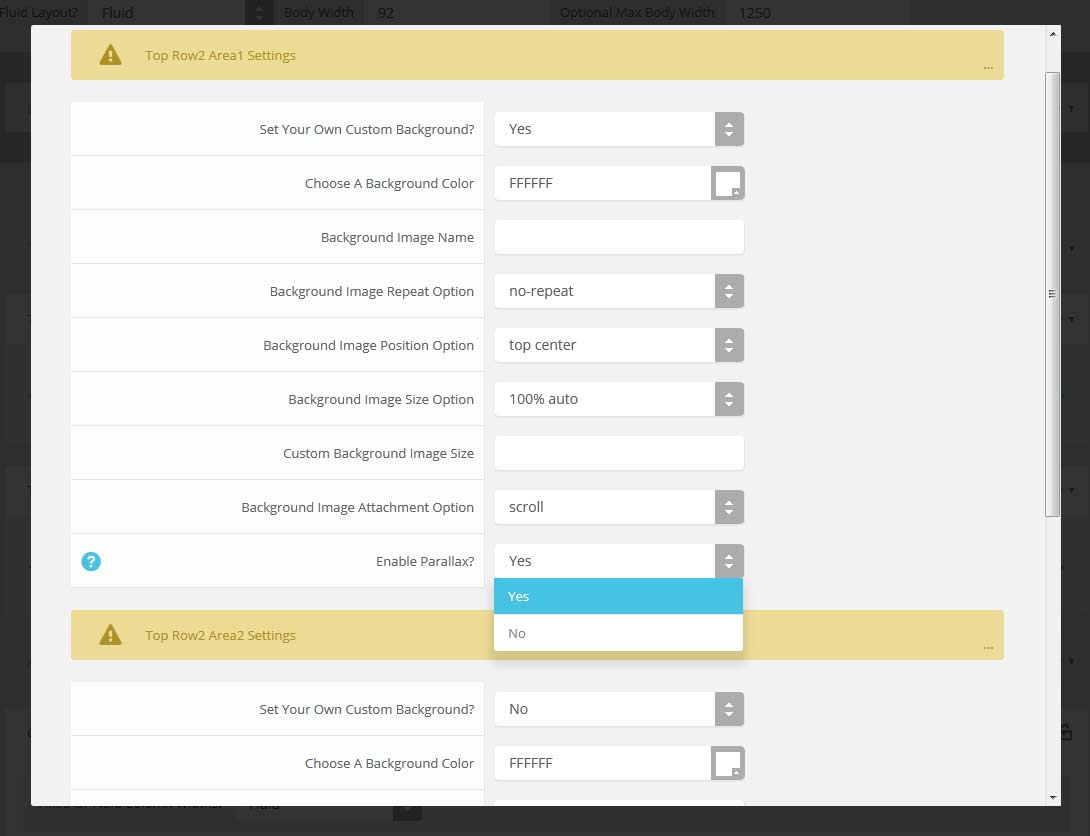 parallax menu admin